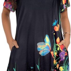Women Summer Dress Casual Cotton Short Sleeves Flowy Pockets Beach Plus Size